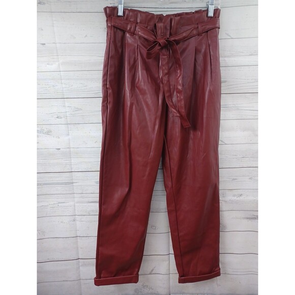Almost Famous Red High Waisted Belted Faux Leather Pants L - Picture 1 of 10